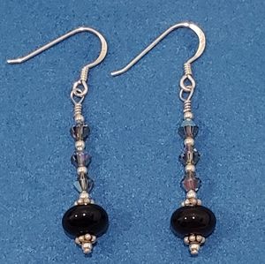 Sterling Silver, Onyx & Swarovski Crystal Earrings. Gorgeous! NWT